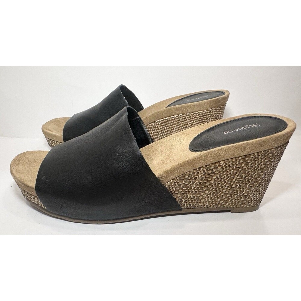 Style & Co Black Slide Wedge Sandals Women’s 7.5m Espadrille Look View 4